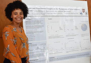 Woman standing in front of a poster